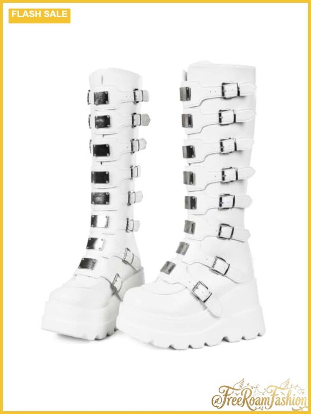 Womens Goth Platform Knee High Boots Wedge Punk Combat Y2K Boots